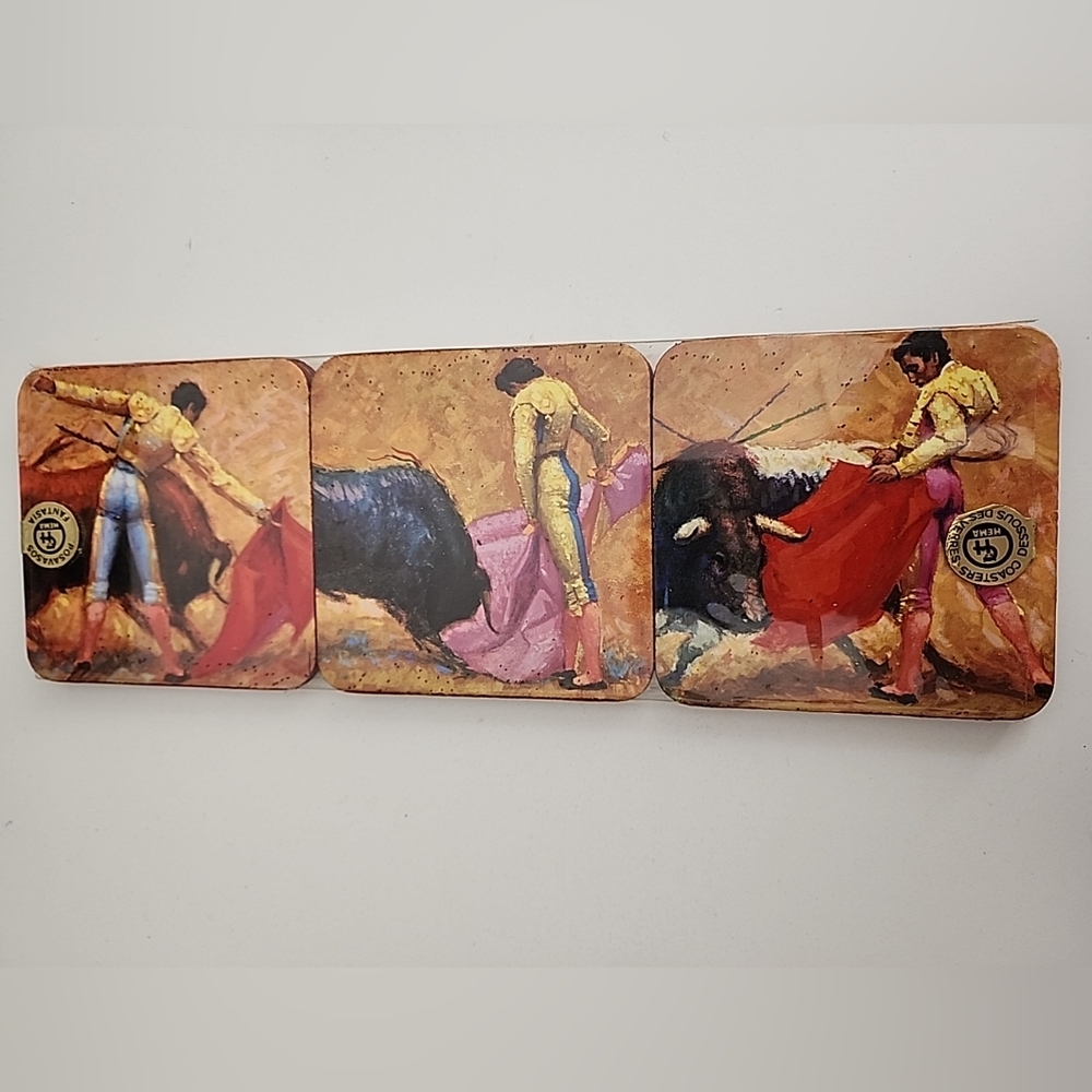 VINTAGE HEMA SET OF 6 CORK  COASTERS POSAVASOS Fantasia Made In Spain. NEW.